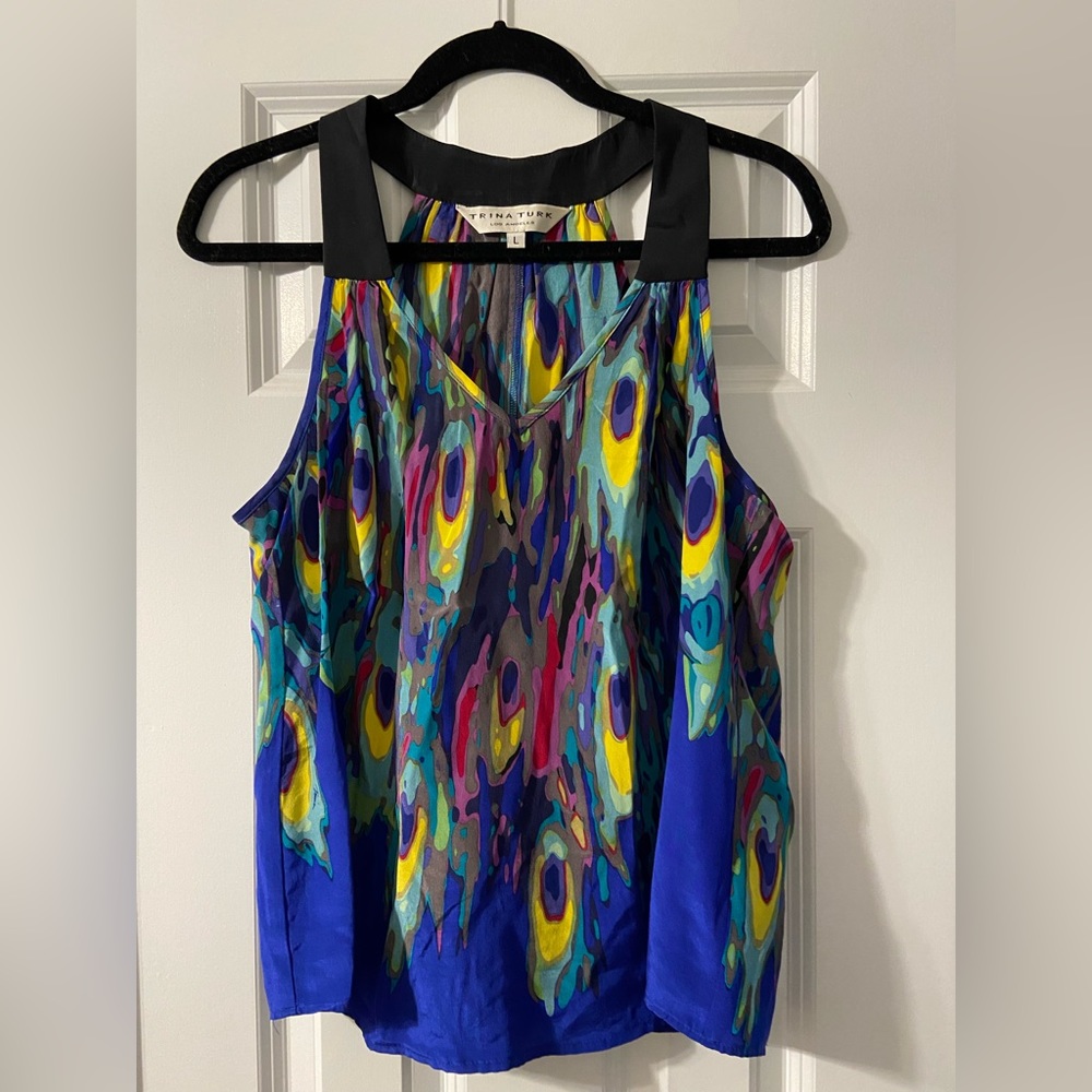 Trina Turk Colorful Dressy Silk Racerback Tank - Size L